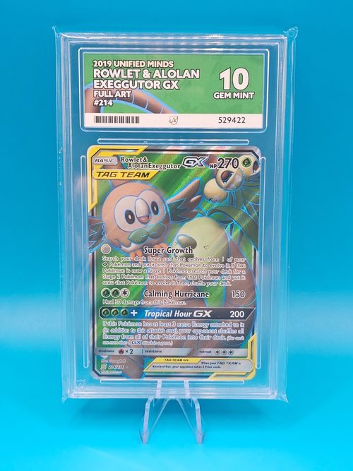 PSA 10 Pokémon Rowlet & Alolan Exeggutor GX 214/236 Tag Team Unified Minds
